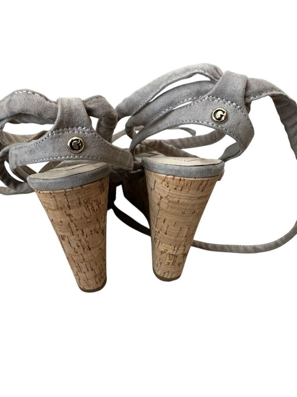 GUESS Treacy Gray Lace-Up Faux Suede Wedge Sandals Women’s Size 6.5 –4 Inch Heel - Picture 5 of 7